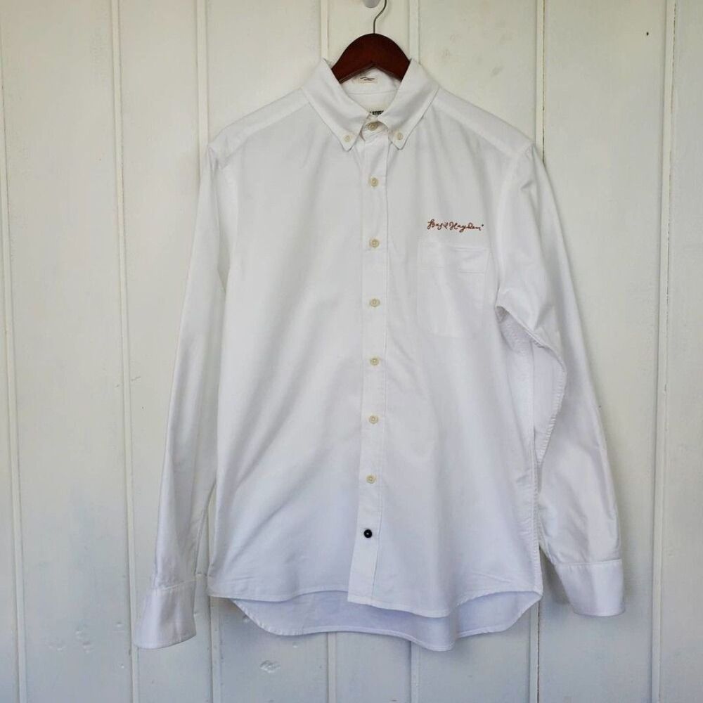 Taylor Stitch White Button-Down Shirt with Small Red Logo